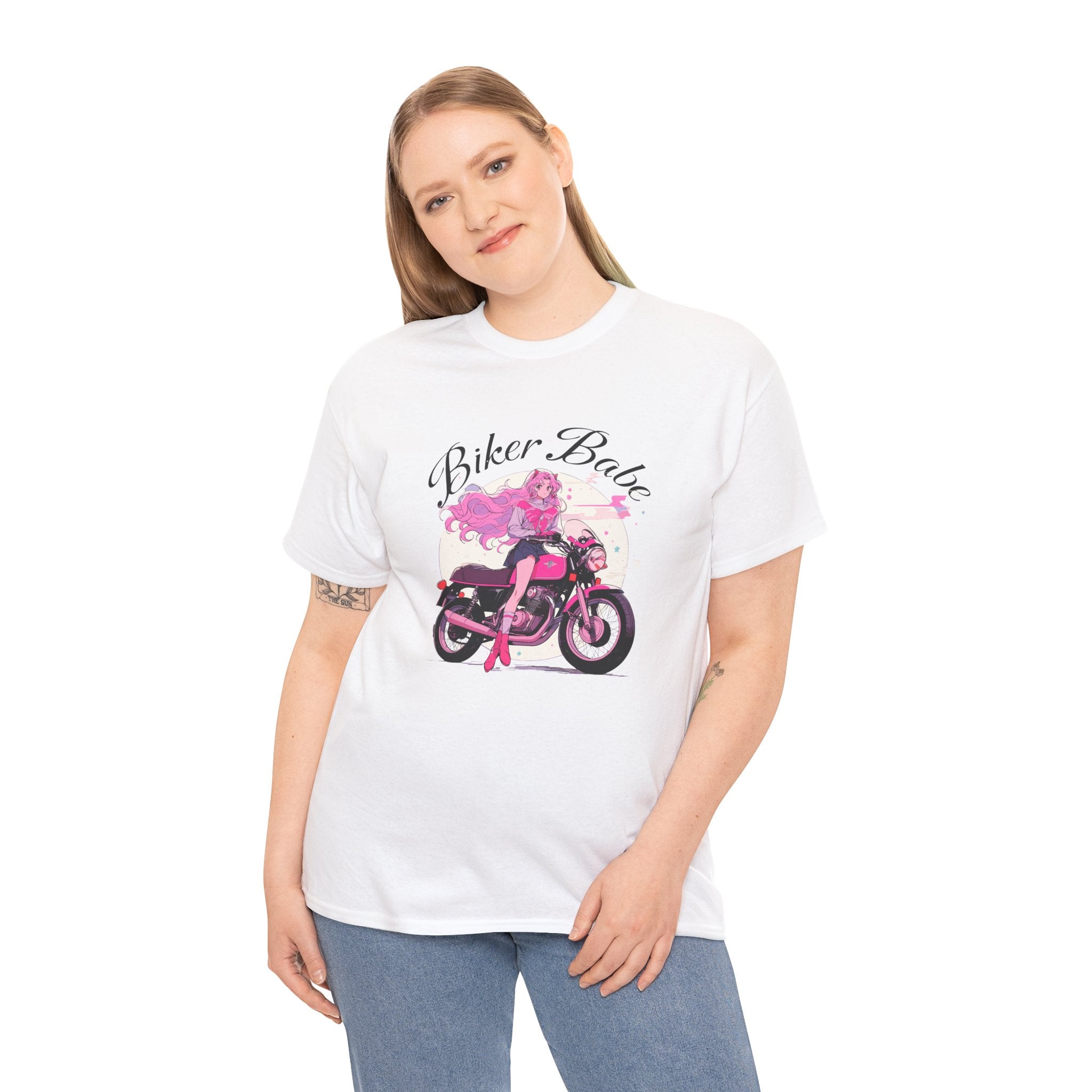 BIKER BABY Anime Tee – Pink Rebel Motorcycle Girl